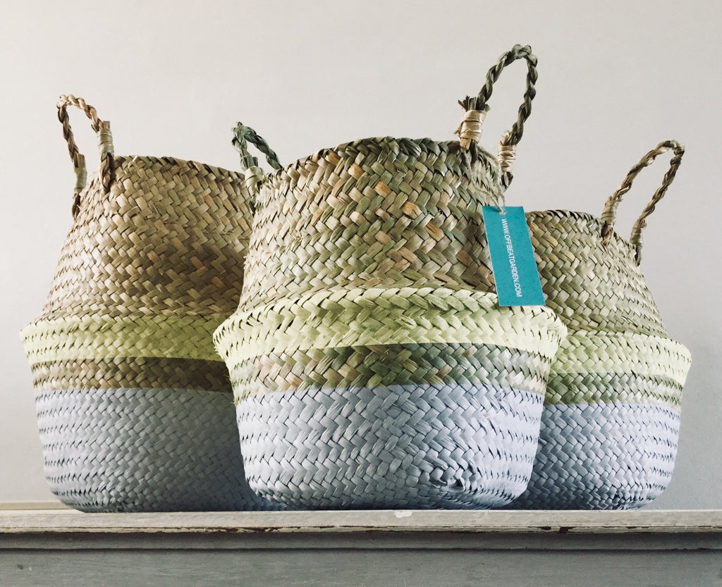 Grey and Yellow Collapsible Toy and Household Seagrass Storage Baskets Set of Three