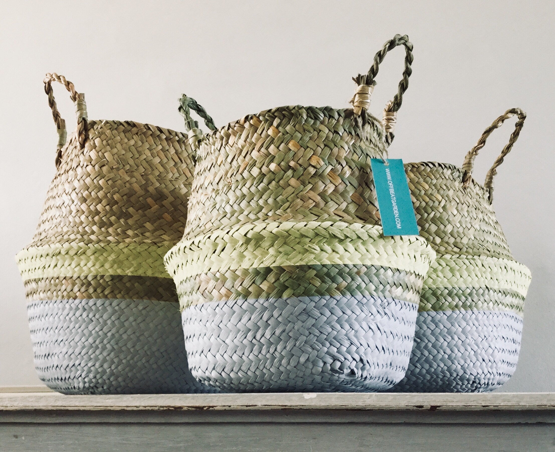 Grey and Yellow Collapsible Toy and Household Seagrass Storage Baskets Set of Three