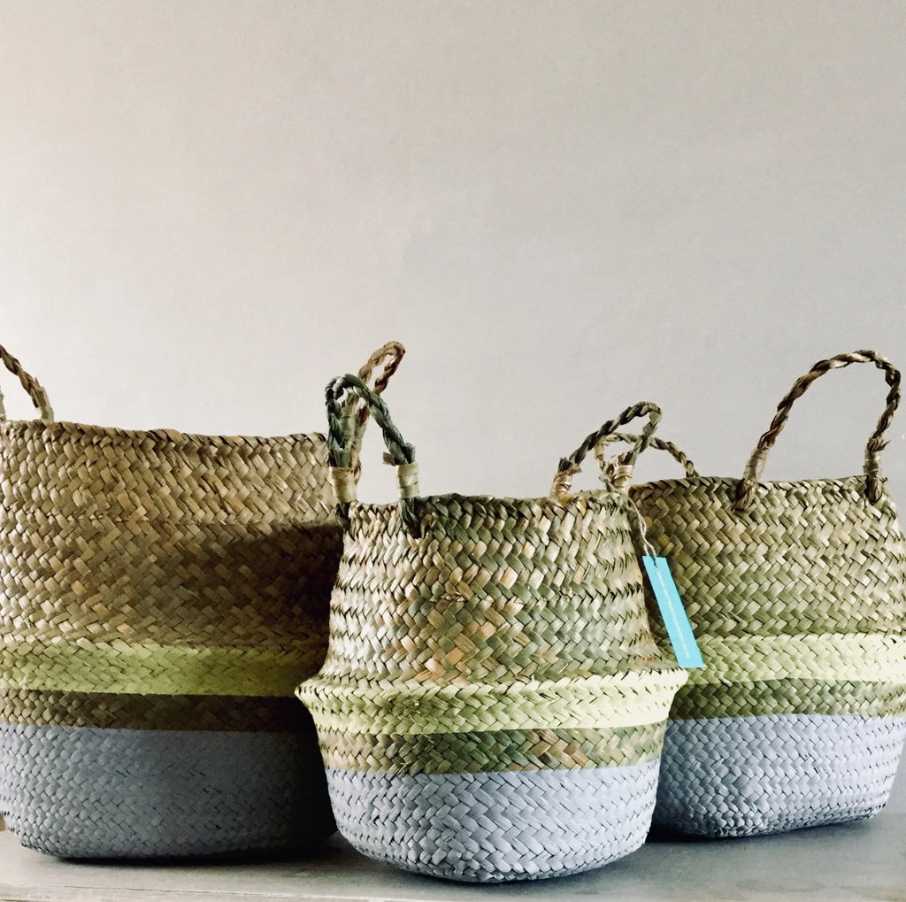 Grey and Yellow Collapsible Toy and Household Seagrass Storage Baskets Set of Three