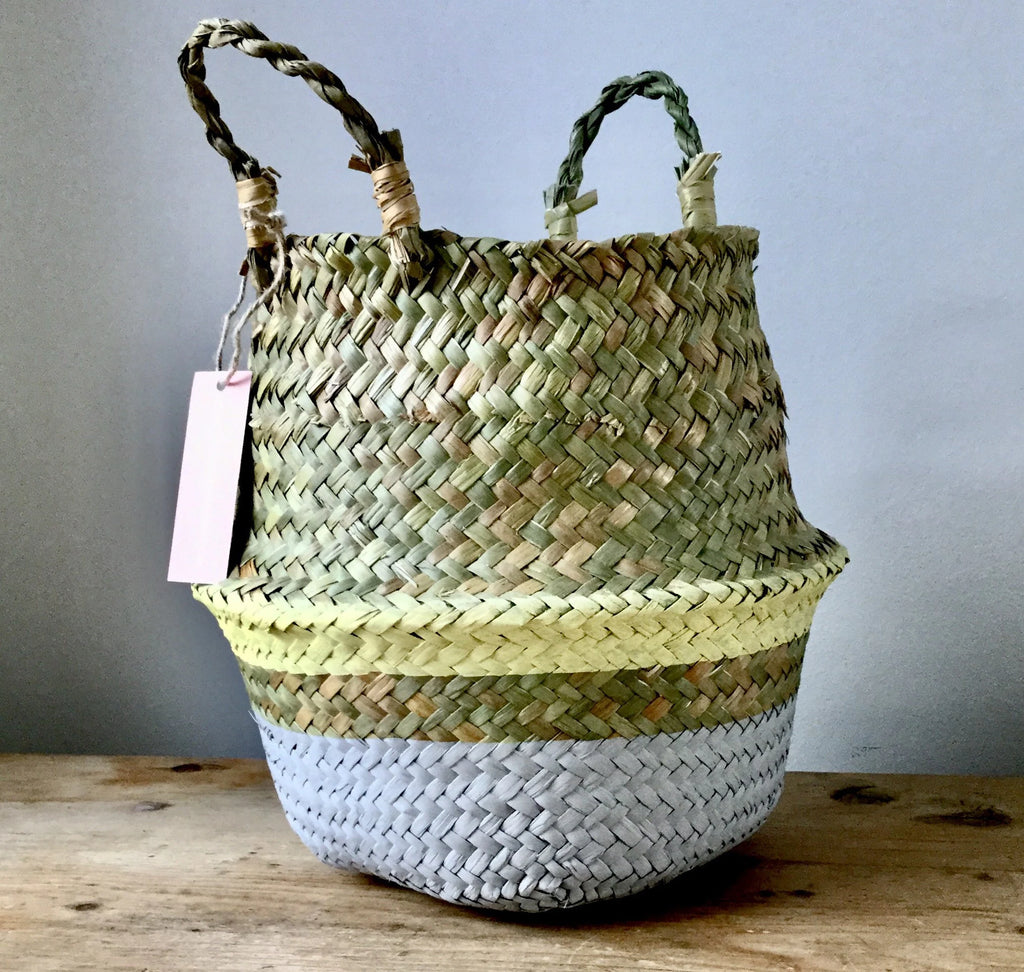 Grey and Yellow Collapsible Toy and Household Seagrass Storage Baskets Set of Three