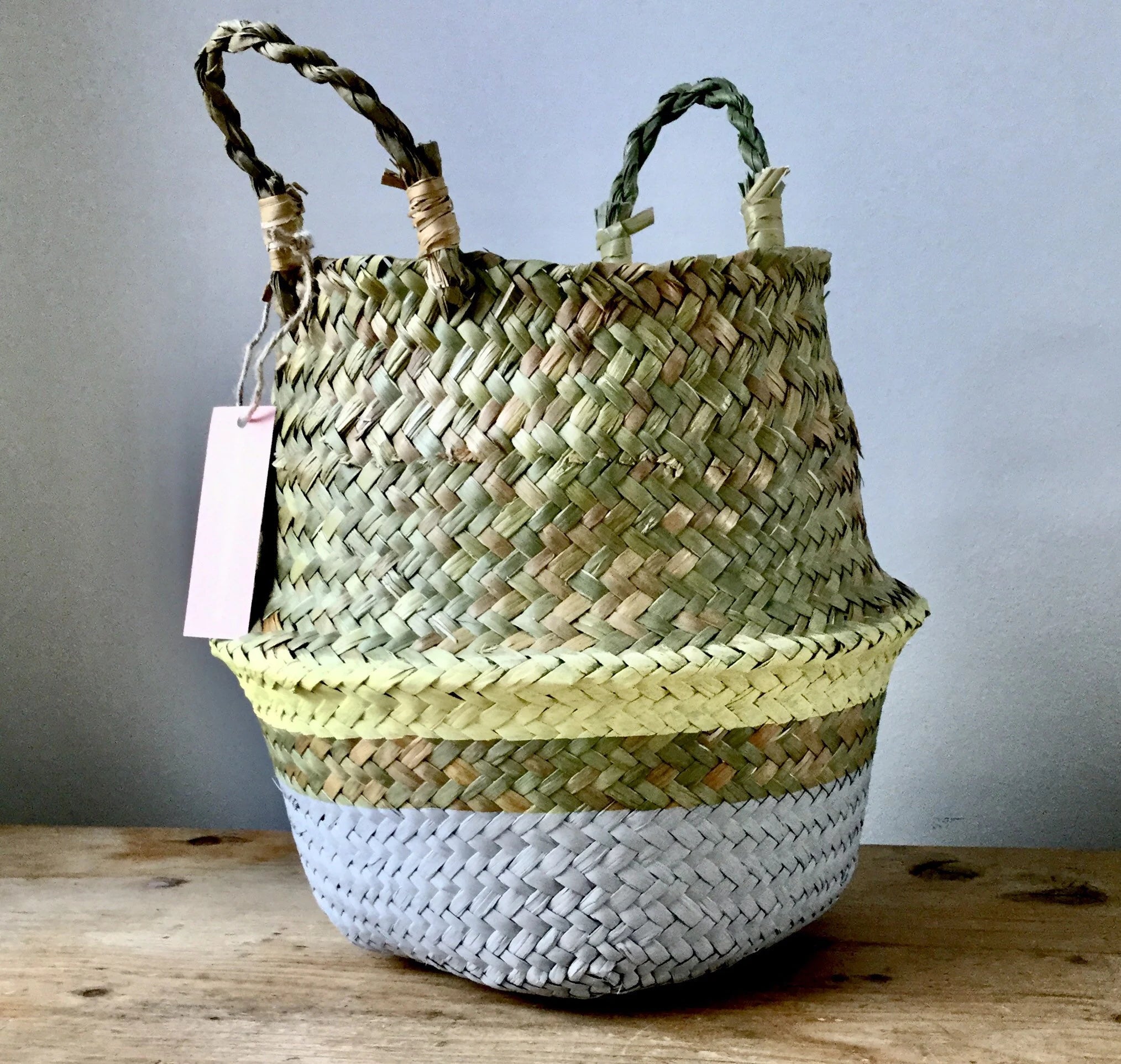 Grey and Yellow Collapsible Toy and Household Seagrass Storage Baskets Set of Three