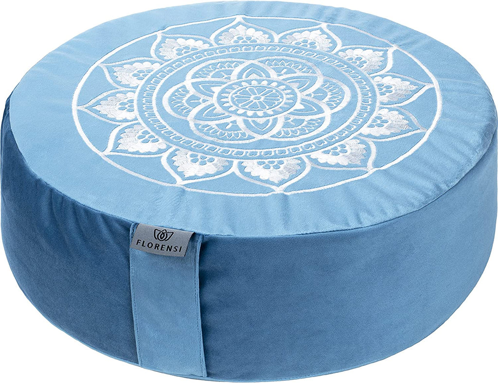 Meditation Cushion - Comfortable Floor Pillow - Traditional Tibetan Meditation Pillow with Beautiful Velvet Cover - Large Floor Cushion Seating for Adults - Premium Yoga Buckwheat Bolster