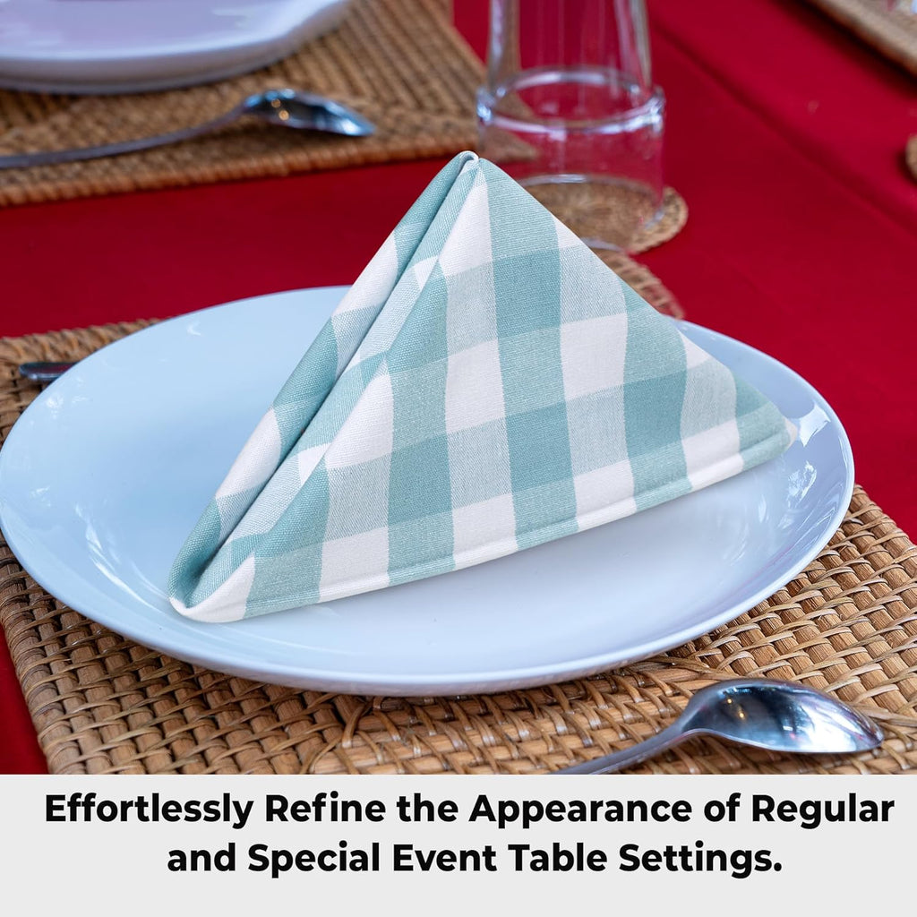 Cotton Dinner Napkins Set of 6, Highly Absorbent 20X20 Inches Premium Cloth Napkins Hotel Quality Reusable & Washable Table Dinner Napkins for Home & Weddings - Aqua/White, Checks