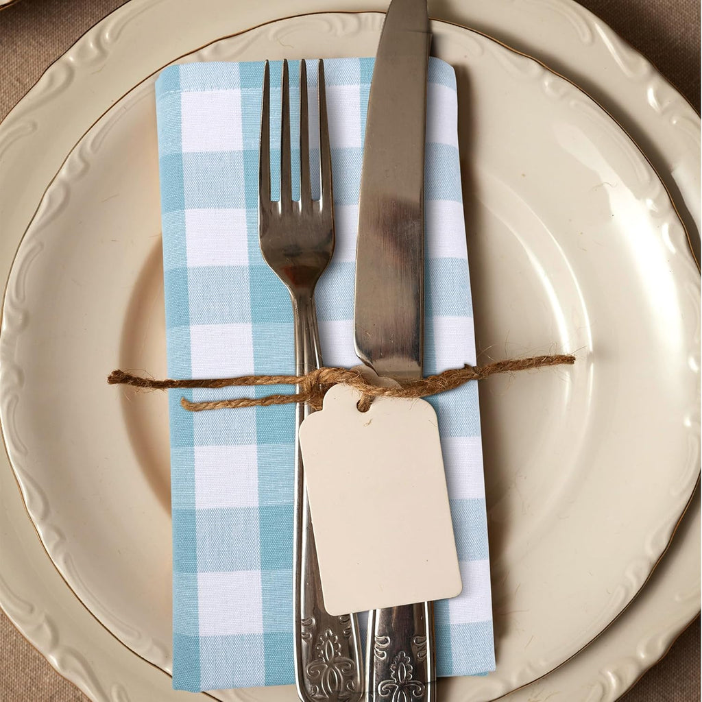 Cotton Dinner Napkins Set of 6, Highly Absorbent 20X20 Inches Premium Cloth Napkins Hotel Quality Reusable & Washable Table Dinner Napkins for Home & Weddings - Aqua/White, Checks